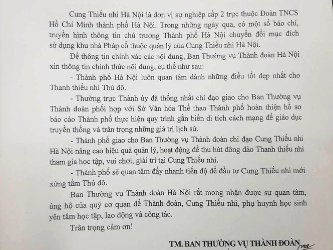 Hà Nội quyết chưa thu hẹp Cung Thiếu nhi - ảnh 1