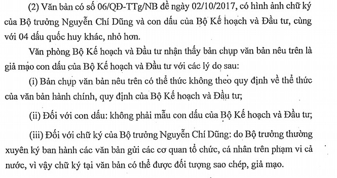 Xuất hiện văn bản giả mạo chữ ký Bộ trưởng Kế hoạch & Đầu tư - ảnh 1