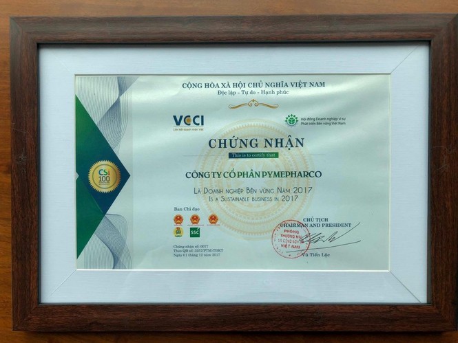Pymepharco lần thứ hai lọt “Top 100 Doanh nghiệp phát triển bền vững năm 2017” - ảnh 1