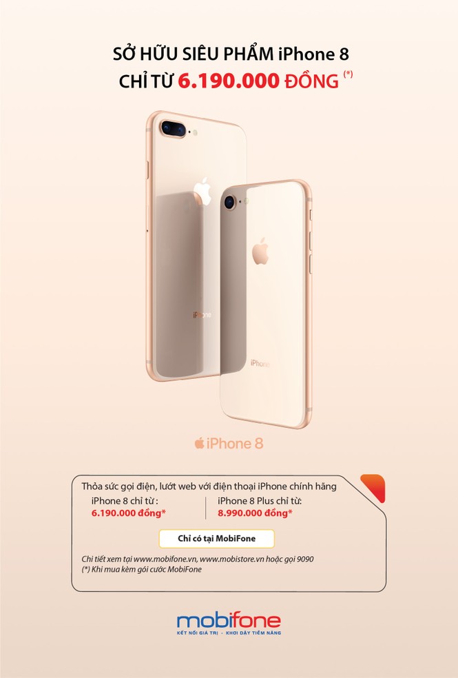 Bộ đôi iPhone 8 và iPhone 8 Plus với giá từ 6.190.000 đồng tại MobiFone - ảnh 1