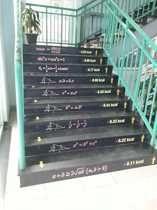 Trường ở Đồng Nai dán công thức lên cầu thang để học sinh ôn bài - ảnh 1