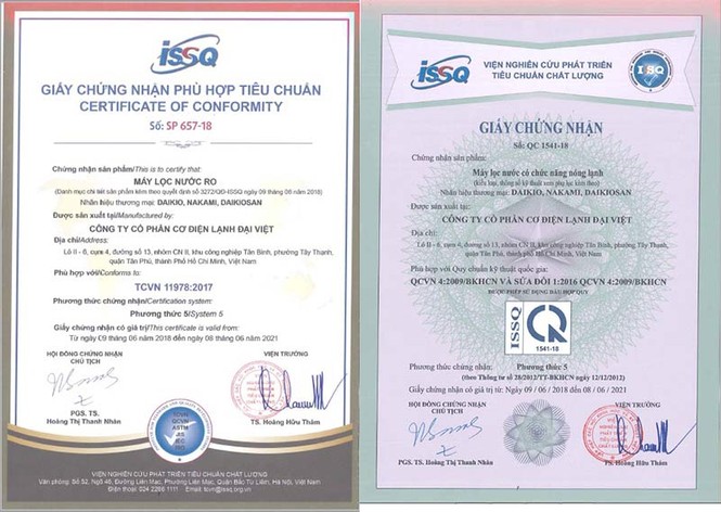 Daikiosan/Nakami là hãng đạt chuẩn quốc gia về máy lọc nước gia đình - ảnh 1