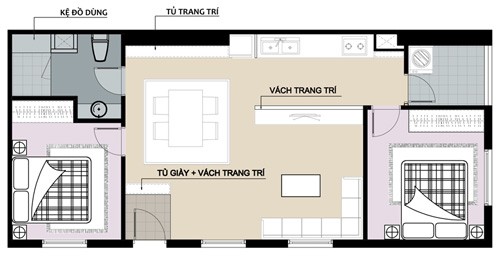 Bố trí căn hộ chung cư 73 m2 cho cặp vợ chồng trẻ - ảnh 3