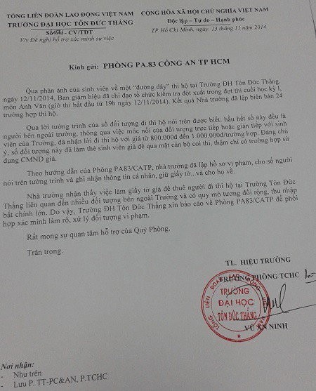 Đại học Tôn Đức Thắng phát hiện 24 trường hợp thi hộ - ảnh 1