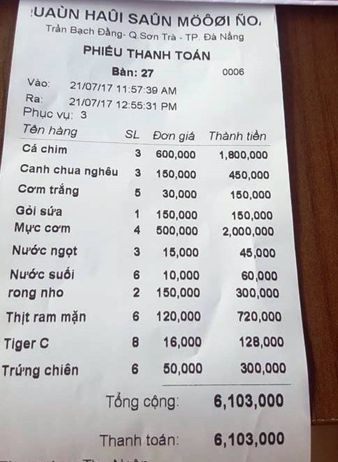 Nhà hàng ở Đà Nẵng bị tố 'chặt chém': Chỉ là hiểu nhầm? - ảnh 1
