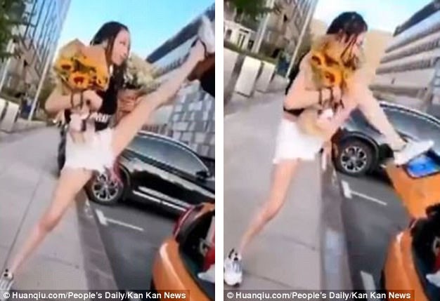 Chị em tạo dáng, đọ chân dài với tuyệt chiêu đóng cốp xe bằng chân - ảnh 5