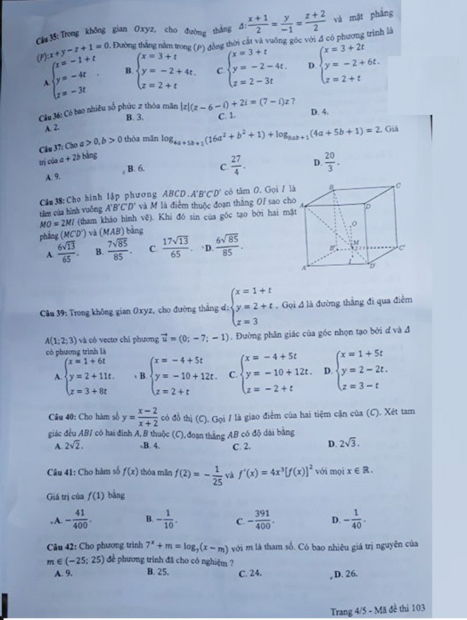 Giải bài thi trắc nghiệm môn Toán THPT quốc gia - ảnh 4