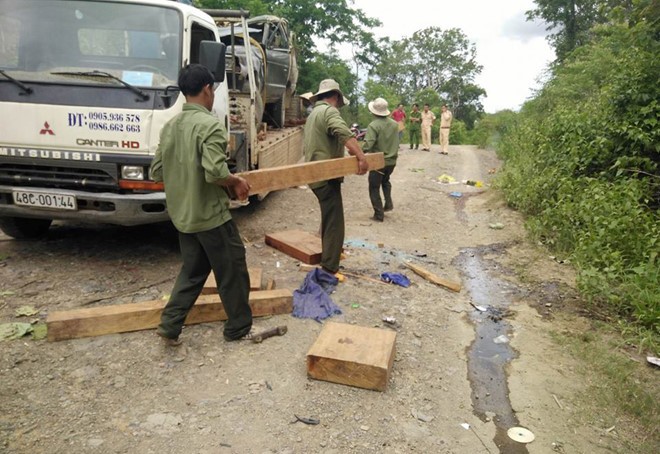 Thi thể hai người đàn ông không nguyên vẹn bên xe gỗ lậu - ảnh 1