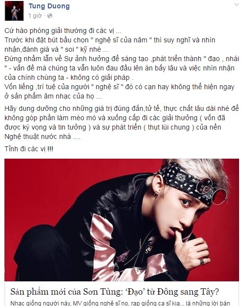 Tùng Dương công khai chỉ trích Sơn Tùng M-TP - ảnh 1