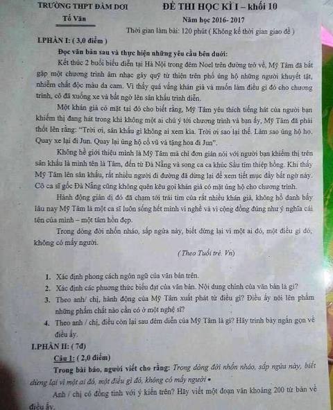 'Ca sĩ Mỹ Tâm hát cùng chàng trai khiếm thị' vào đề thi Văn - ảnh 1