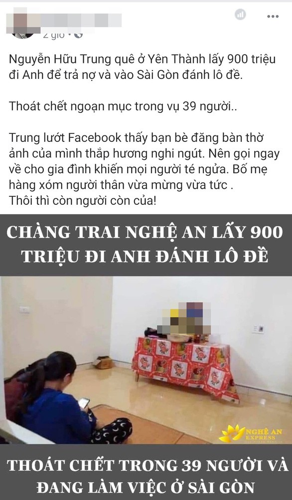 Công an điều tra người tung tin chàng trai lấy 900 triệu đánh đề nên thoát chết - ảnh 1
