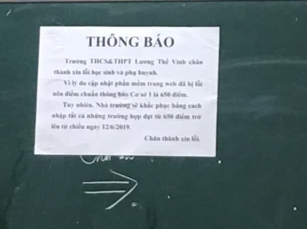 Trường Lương Thế Vinh xin lỗi học sinh vì hạ điểm chuẩn do nhầm lẫn - ảnh 1