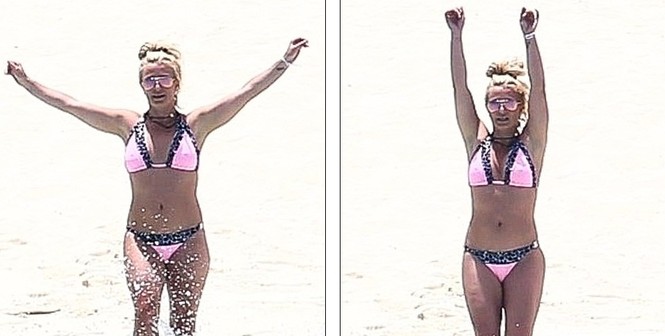 Britney Spears diện áo tắm khoe eo 'bánh mì', 'trồng cây chuối' trên biển - ảnh 10