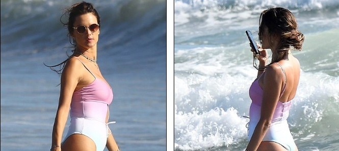'Nữ thần áo tắm' Alessandra Ambrosio tình tứ hôn bạn trai trên biển - ảnh 1