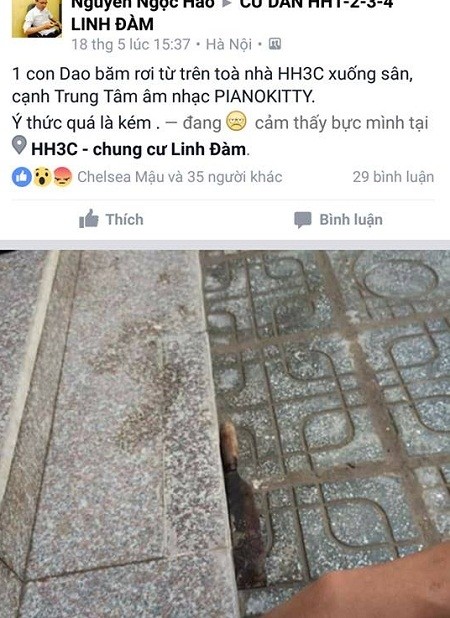 Hà Nội: Chết khiếp vì dao, thớt, thanh sắt từ chung cư rơi xuống - ảnh 2 Hà Nội: Chết khiếp vì dao, thớt, thanh sắt từ chung cư rơi xuống - ảnh 2