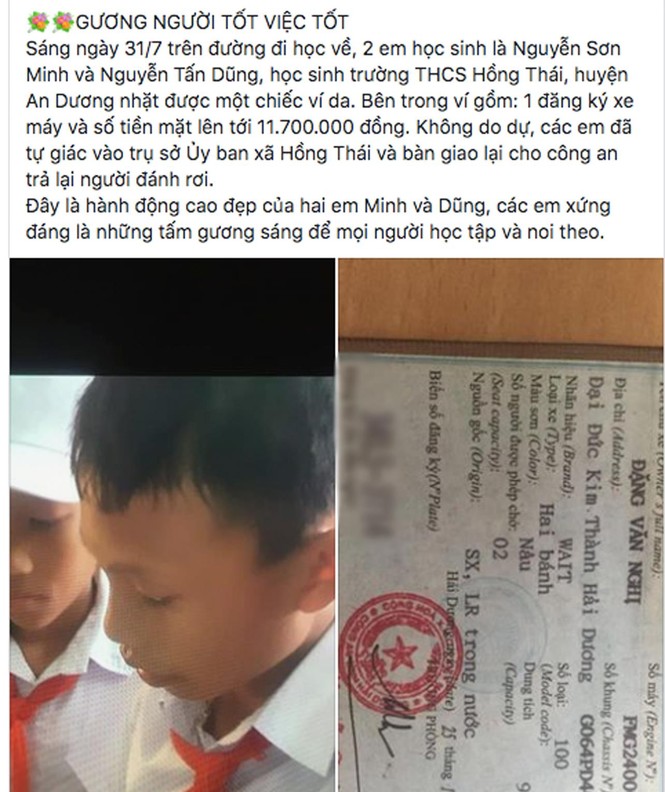 Nhặt được ví trên đường về nhà, học sinh bàn giao công an - ảnh 2