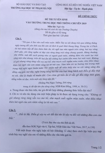 Đề Văn thi vào THPT chuyên Sư phạm Hà Nội: Nhẹ nhàng, không lắt léo - ảnh 1