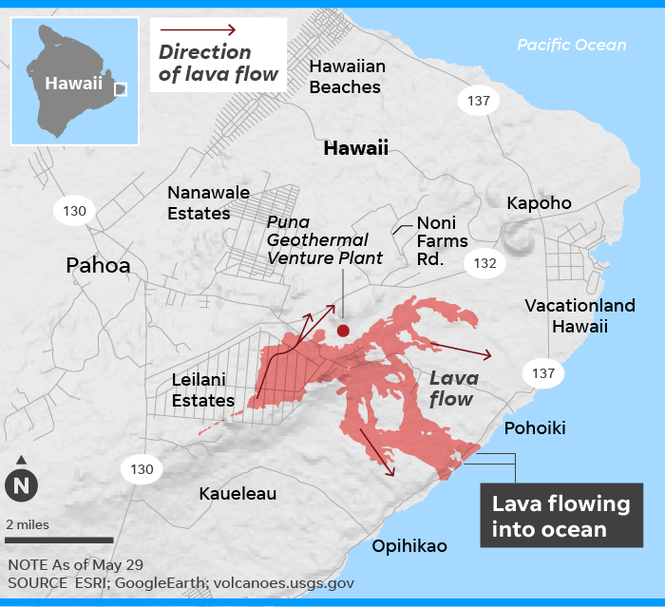 Hawaii sơ tán dân cư vì dung nham núi lửa Kilauea phun trào - ảnh 2