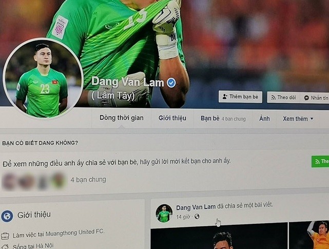 Facebook Đặng Văn Lâm bị chiếm quyền, lộ thông tin nhạy cảm - ảnh 1