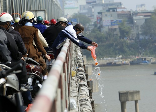 Người Hà Nội thả cá chép đỏ tiễn ông Táo về trời - ảnh 2