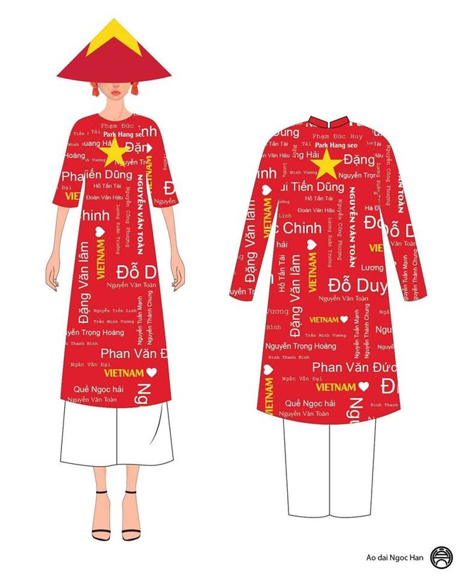 Hoa hậu Ngọc Hân thiết kế áo dài 'độc', sang Dubai cổ vũ tuyển Việt Nam - ảnh 2