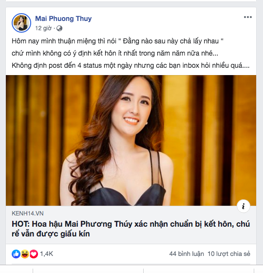 Hoa hậu Mai Phương Thuý: 'Không có ý định kết hôn trong năm năm tới' - ảnh 1