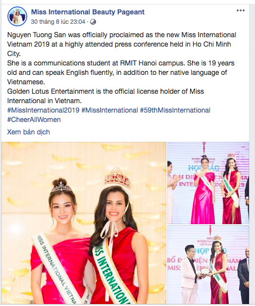Á hậu Tường San nhận 'cơn mưa' lời khen trên trang chủ của Miss International - ảnh 1