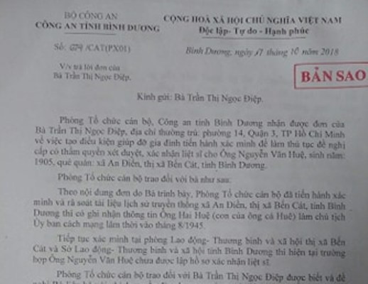 Công an Bình Dương thông tin về vụ hy sinh 70 năm chưa được công nhận liệt sĩ - ảnh 2