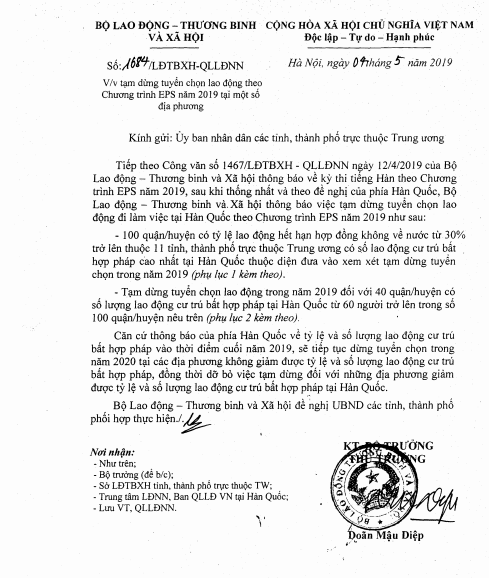 40 quận/huyện bị ngừng xuất khẩu lao động tại Hàn Quốc năm 2019 - ảnh 1