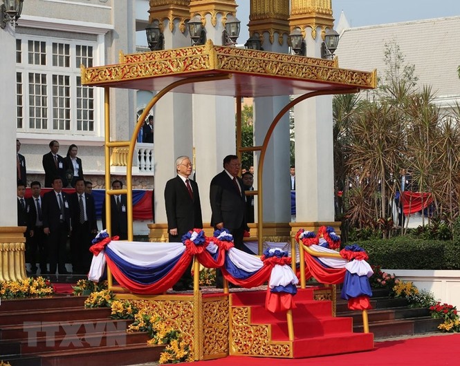 Hình ảnh lễ đón và hội đàm giữa lãnh đạo hai nước Việt Nam-Lào - ảnh 1
