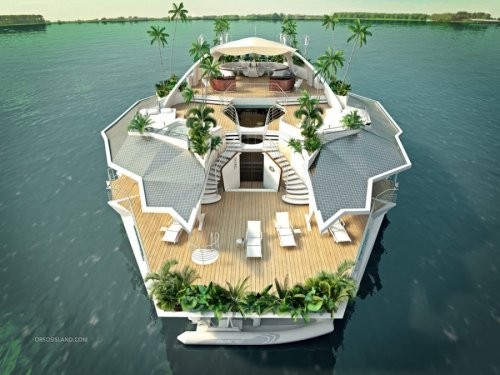 Hình dáng của Orsos Island tựa chiếc du thuyền hạng sang, chỉ khác ở chỗ là đảo này không có động cơ. Để di chuyển hòn đảo, người ta sử dụng tàu kéo