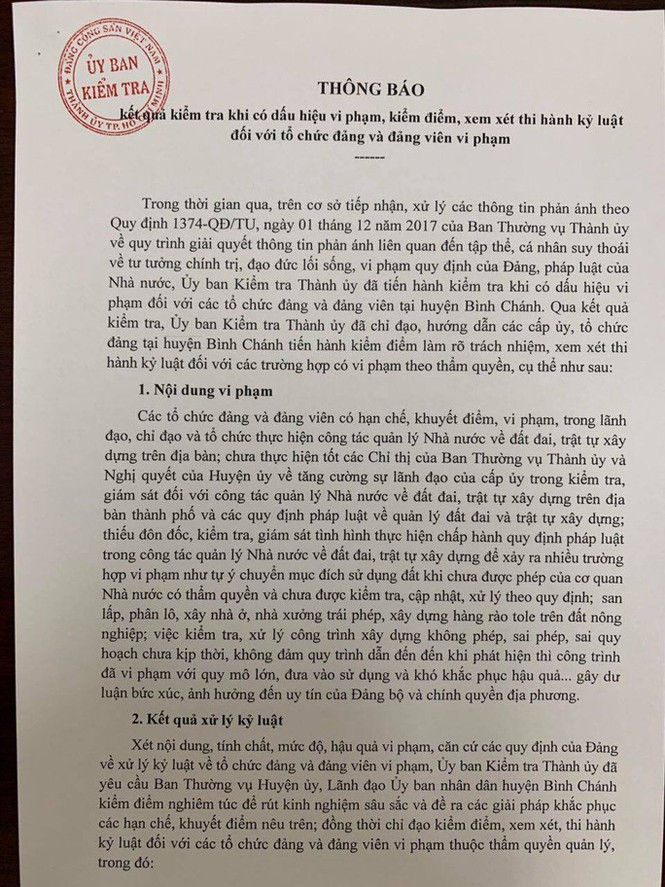 Sai phạm đất đai, xây dựng ở Bình Chánh: Xử lý cán bộ cấp cao hơn - ảnh 1