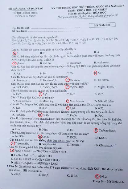Bài giải, nhận định đề thi môn Hóa học THPT Quốc gia 2017 - ảnh 1