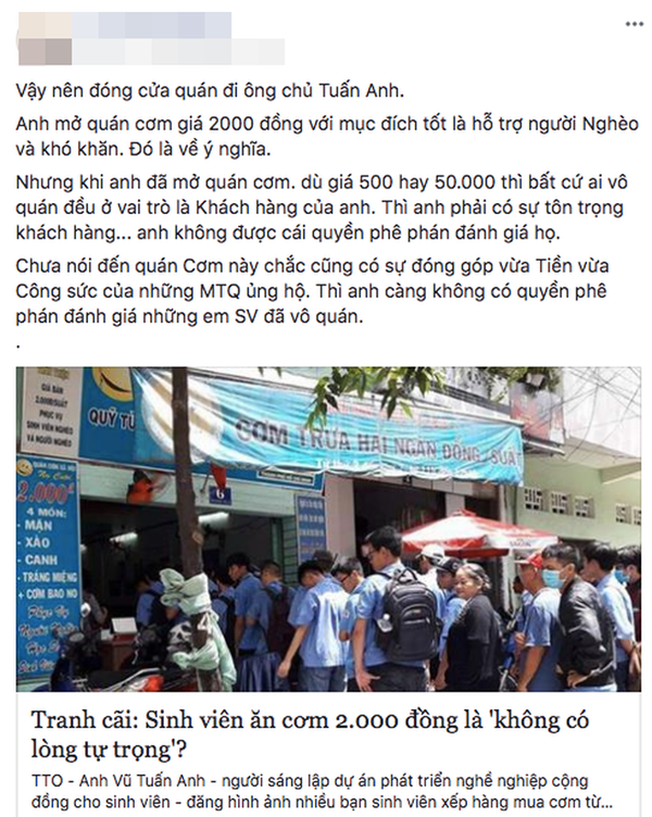 Tranh cãi trái chiều 'sinh viên xếp hàng' ăn cơm 2000 đồng: Không có lòng tự trọng - ảnh 3