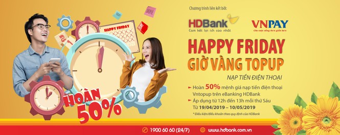 12h trưa thứ 6, nạp tiền điện thoại hoàn 50% giá trị tại HDBank - ảnh 1