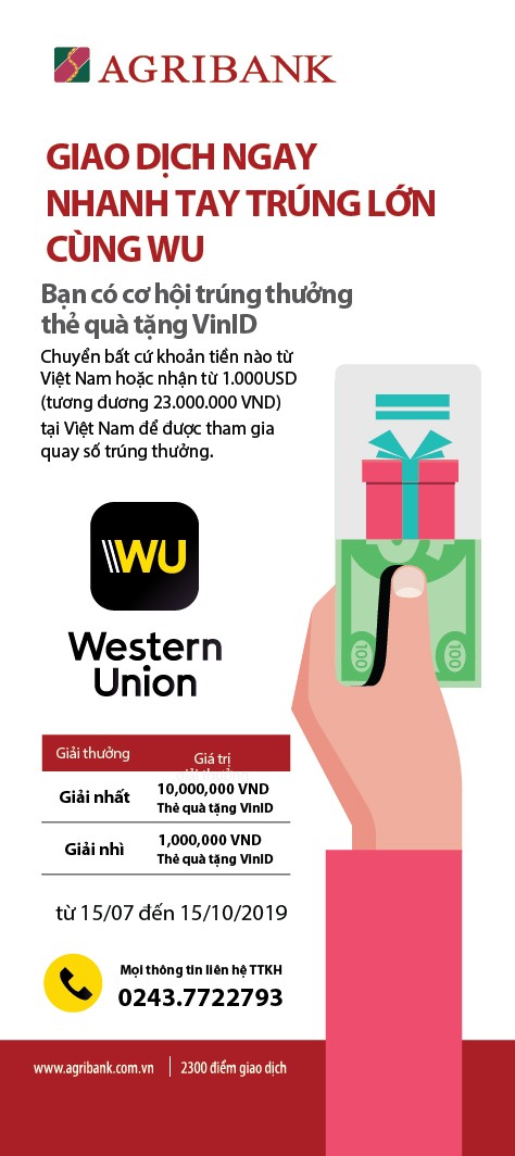 Agribank Đồng Nai: Giao dịch ngay, nhanh tay trúng lớn cùng Western Union - ảnh 1