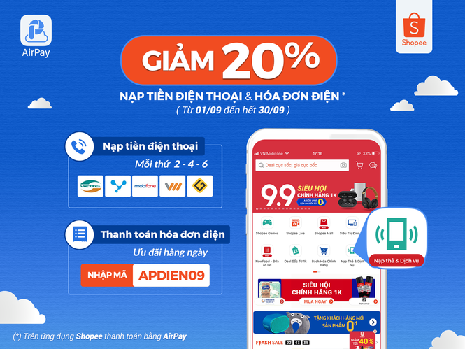 Tiết kiệm 20% khi nạp tiền & thanh toán trên Shopee với AirPay - ảnh 1