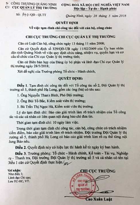 Tạm đình chỉ 3 cán bộ quản lý thị trường chặn xe tải giữa đường - ảnh 1