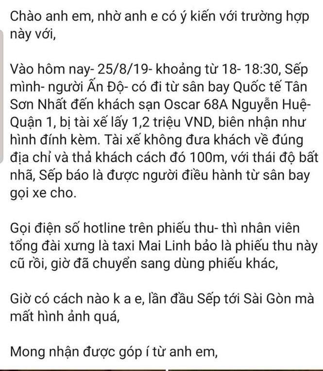 Khách tố tài xế taxi ‘chém’ 1,2 triệu đồng cho 8km, hãng Mai Linh nói gì? - ảnh 1