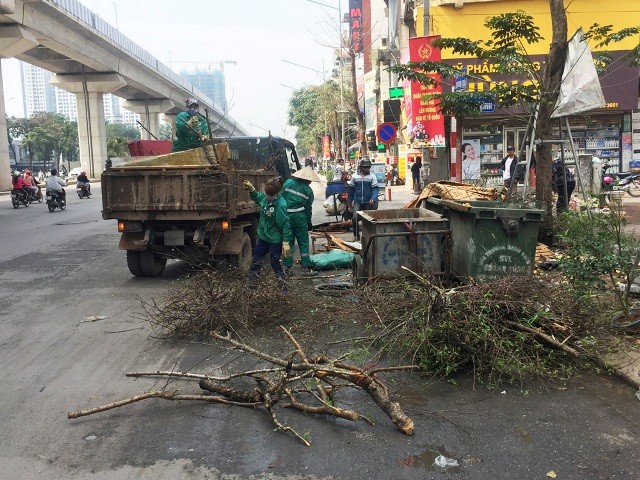 Công nhân môi trường nhọc nhằn dọn dẹp đào, quất sau Tết - ảnh 5