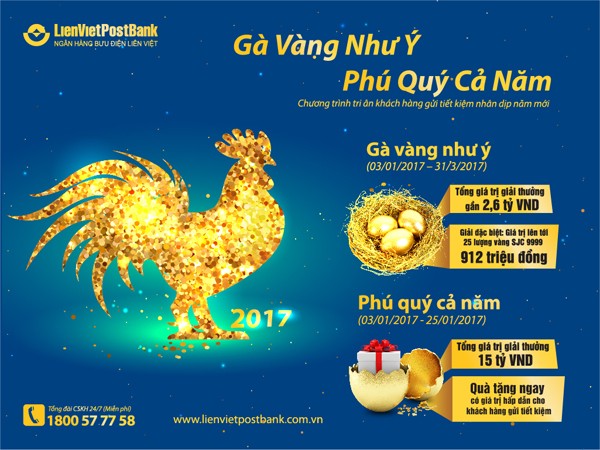 Lienvietpost Bank quay số dự thưởng “Gà vàng như ý – Phú quý cả năm” - ảnh 1