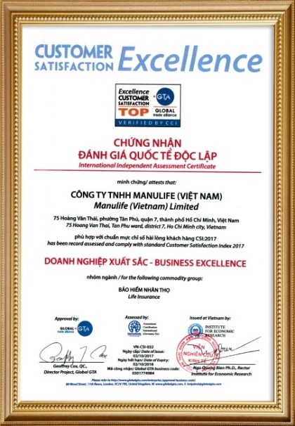 Manulife Việt Nam tiếp tục là “doanh nghiệp xuất sắc về chỉ số hài lòng khách hàng” - ảnh 1