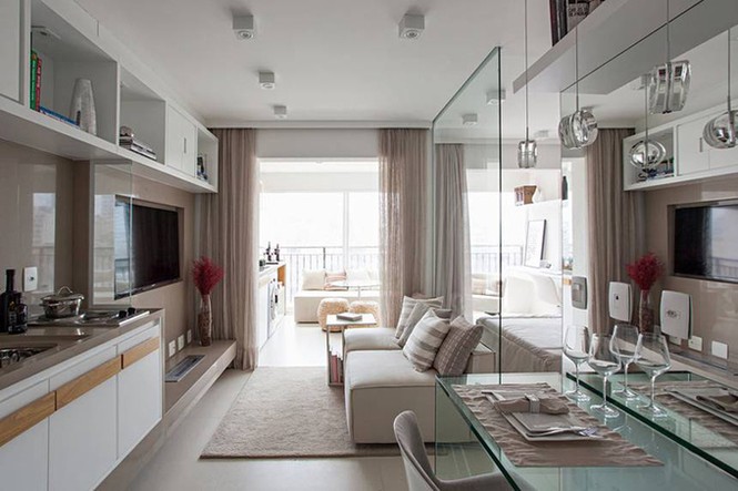 Căn hộ 35 m2 có mọi phòng đều rộng nhờ dùng nhiều kính - ảnh 1