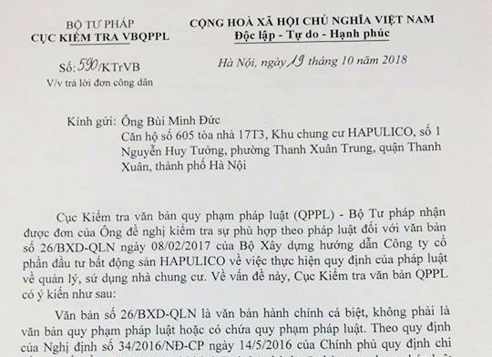 Bộ Tư pháp 'tuýt còi' việc thành lập Ban quản trị Hapulico - ảnh 1