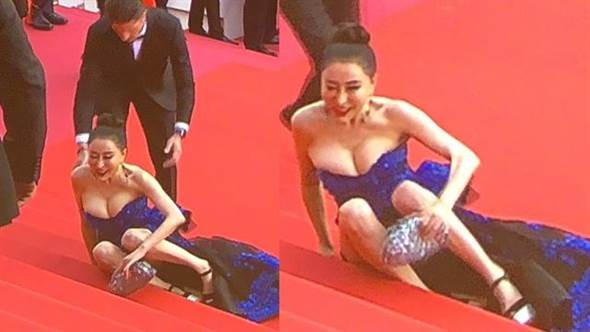 Hoa hậu Quý bà Trung Quốc khoe ngực khủng, 'vồ ếch’ ở thảm đỏ Cannes - ảnh 1