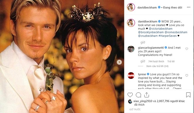 4 con đồng loạt gửi lời chúc ngọt ngào nhân 20 năm ngày cưới vợ chồng Beckham - ảnh 1