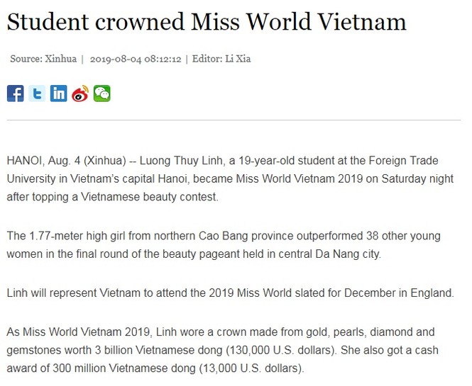 Truyền thông quốc tế đồng loạt đưa tin về Miss World Việt Nam Lương Thuỳ Linh - ảnh 2