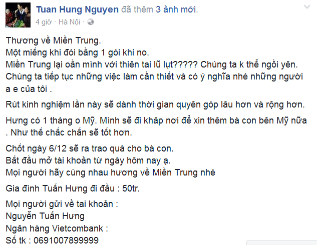 Hồ Ngọc Hà hủy show để về Quảng Bình cứu trợ mưa lũ - ảnh 1