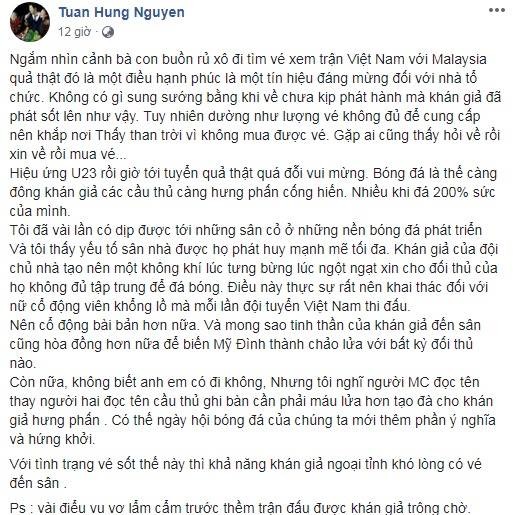 Nhiều ý kiến trái chiều về phát ngôn của Tuấn Hưng vụ sốt vé AFF - ảnh 1