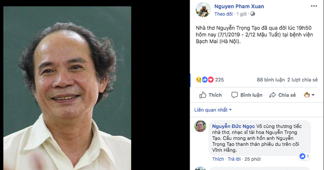 Nghệ sĩ Việt viết lời tiễn biệt nhà thơ Nguyễn Trọng Tạo - ảnh 2